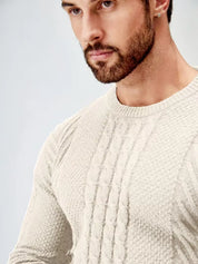 Slim fit crew neck trui met kabelpatroon