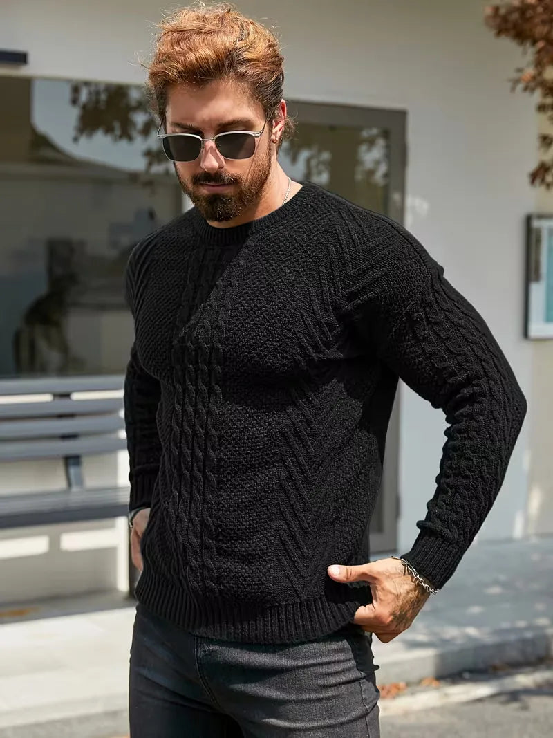 Slim fit crew neck trui met kabelpatroon