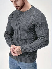 Slim fit crew neck trui met kabelpatroon