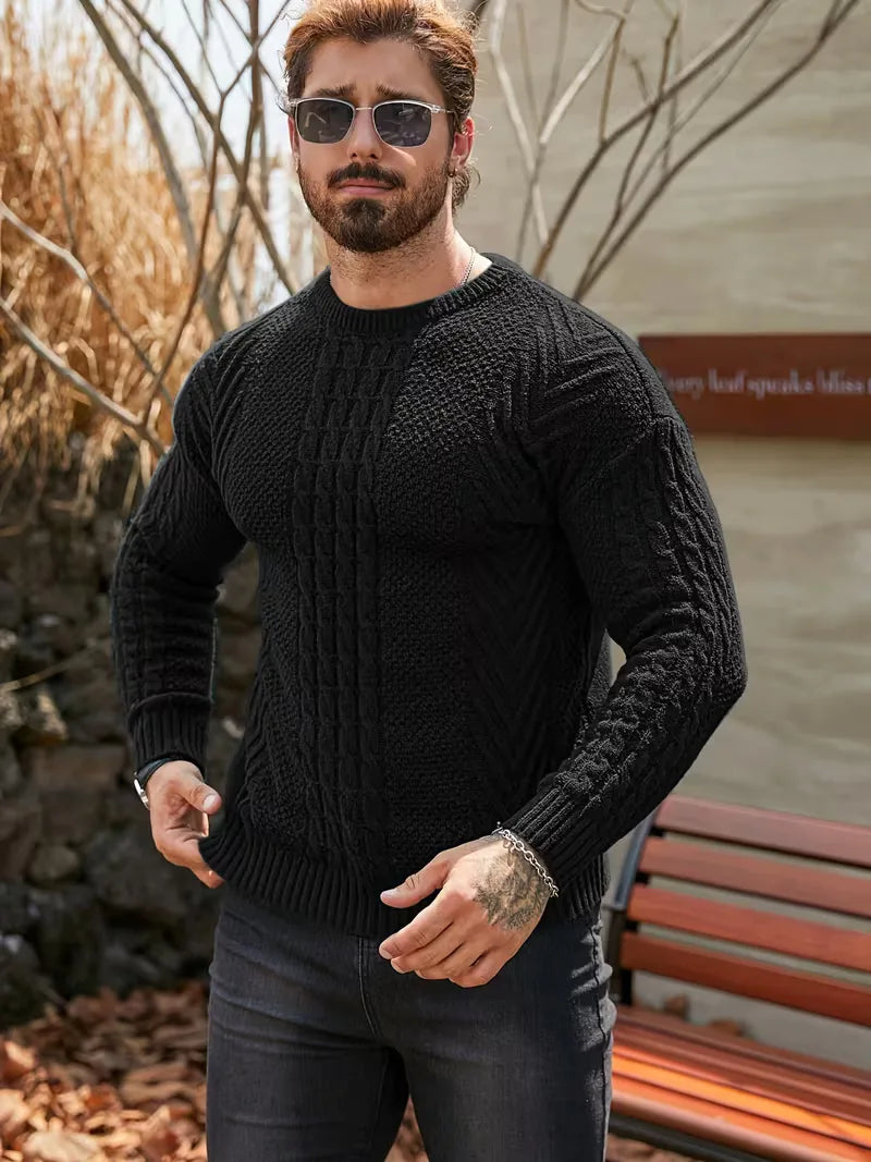 Slim fit crew neck trui met kabelpatroon