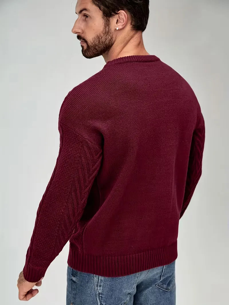 Slim fit crew neck trui met kabelpatroon