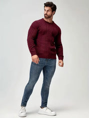 Slim fit crew neck trui met kabelpatroon