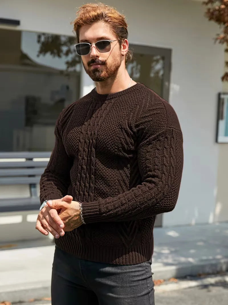 Slim fit crew neck trui met kabelpatroon