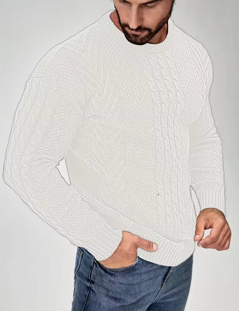 Slim fit crew neck trui met kabelpatroon