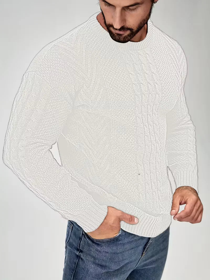 Slim fit crew neck trui met kabelpatroon