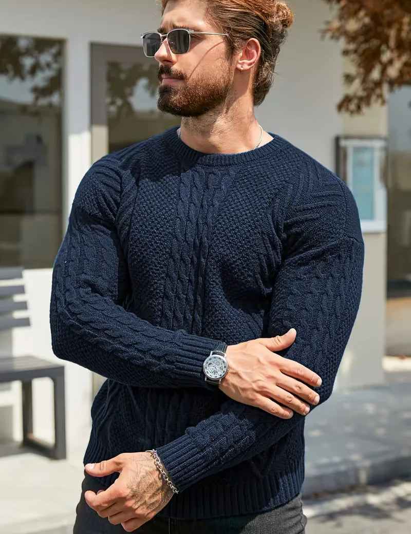 Slim fit crew neck trui met kabelpatroon