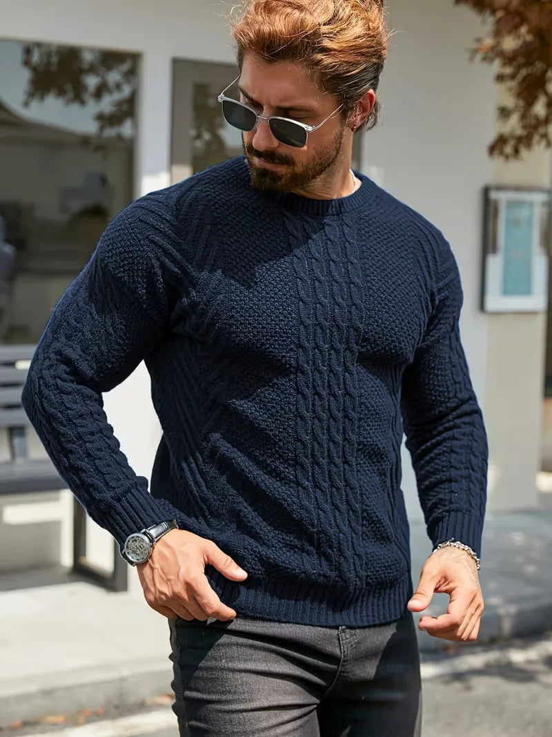 Slim fit crew neck trui met kabelpatroon