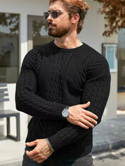 Slim fit crew neck trui met kabelpatroon