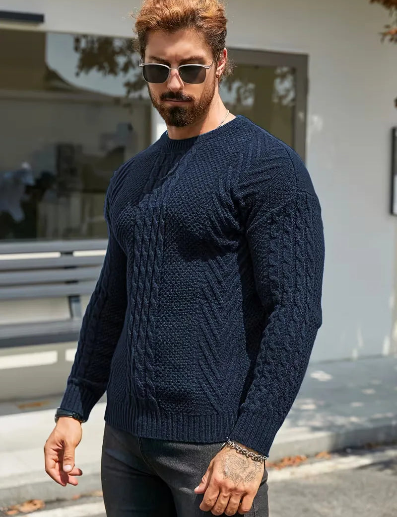 Slim fit crew neck trui met kabelpatroon