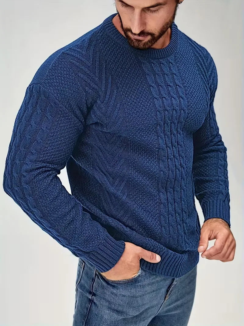 Slim fit crew neck trui met kabelpatroon