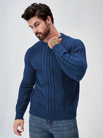 Slim fit crew neck trui met kabelpatroon