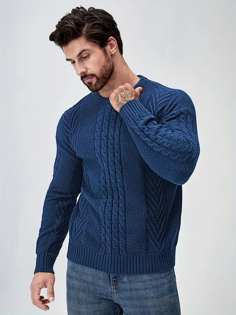Slim fit crew neck trui met kabelpatroon