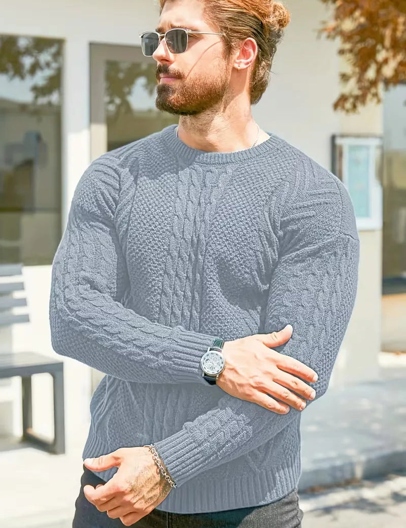 Slim fit crew neck trui met kabelpatroon