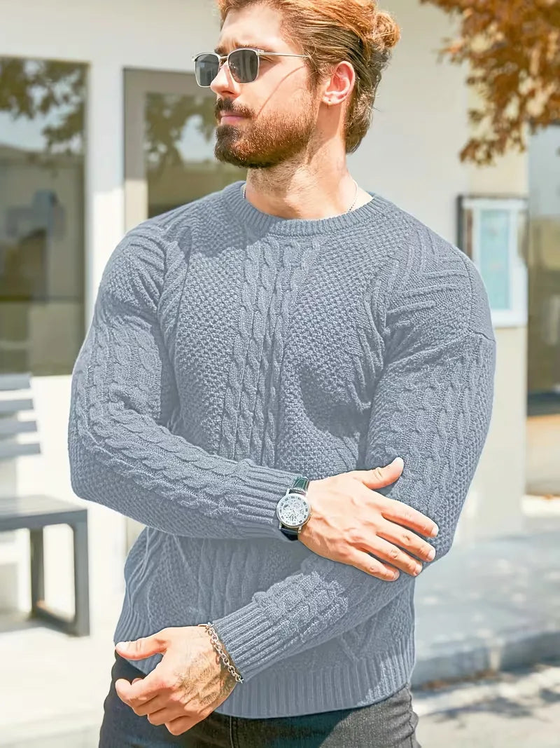 Slim fit crew neck trui met kabelpatroon