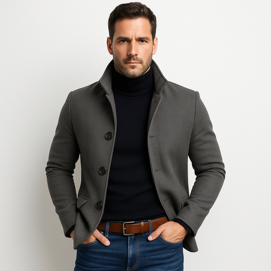 Slim fit jas met opstaande kraag en knopen