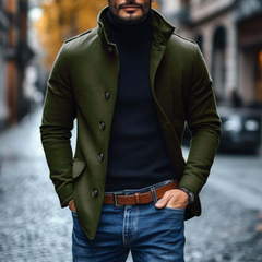 Slim fit jas met opstaande kraag en knopen