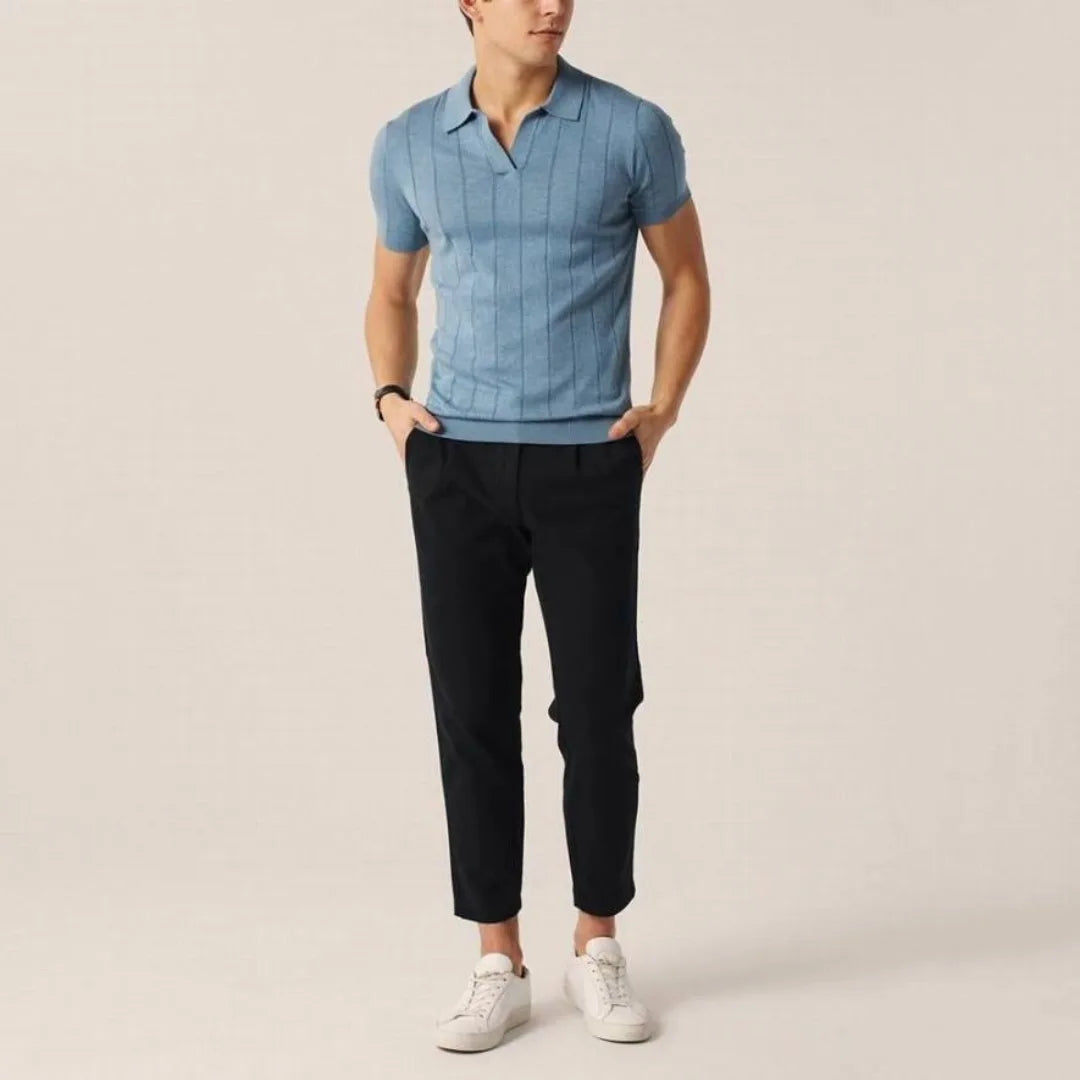 Slim fit polo met korte mouwen en verticale ribbels