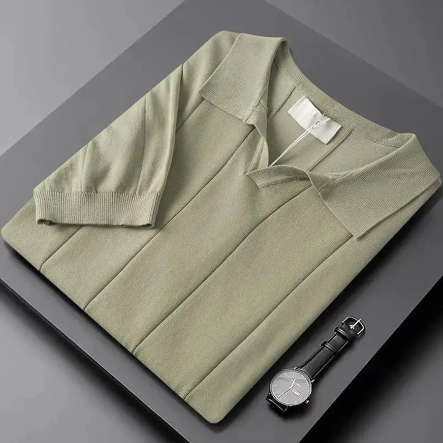 Slim fit polo met korte mouwen en verticale ribbels