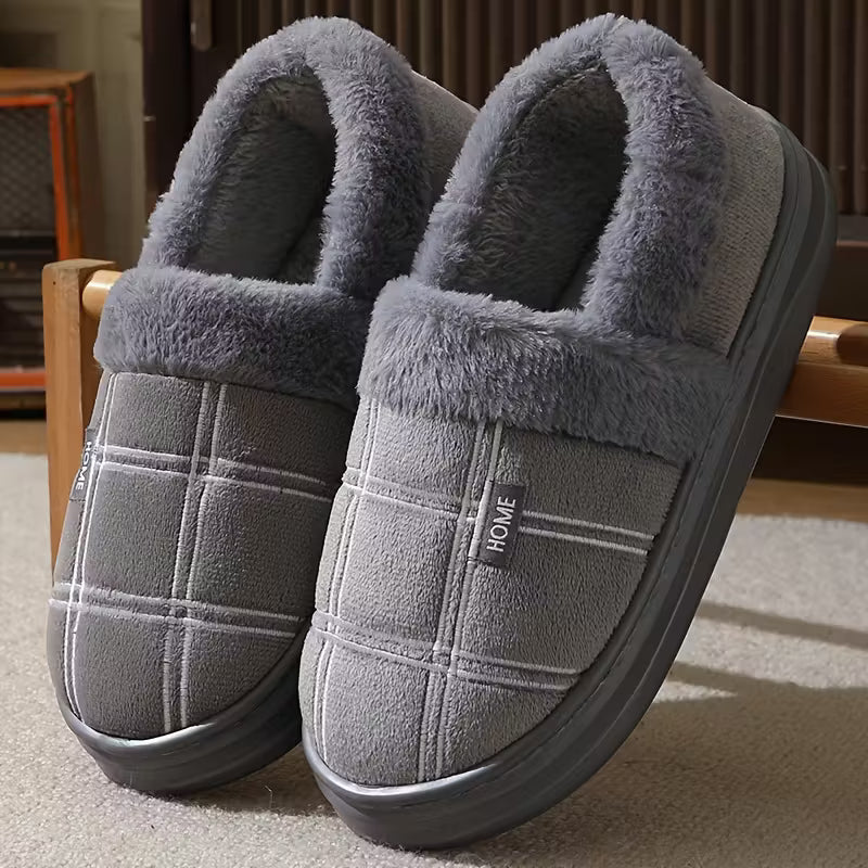 Slippers met geruit patroon en pluche voering