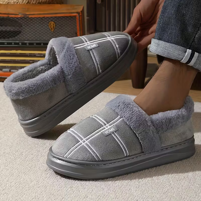 Slippers met geruit patroon en pluche voering