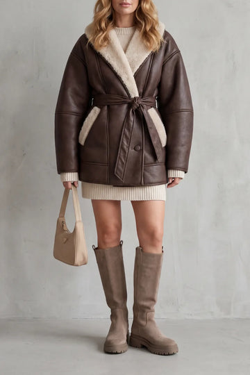 Faux leather jas met ceintuur