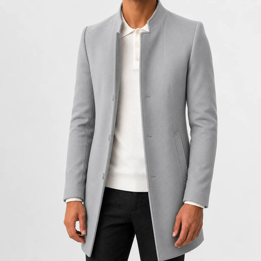 Slim fit trenchcoat met mandarin kraag