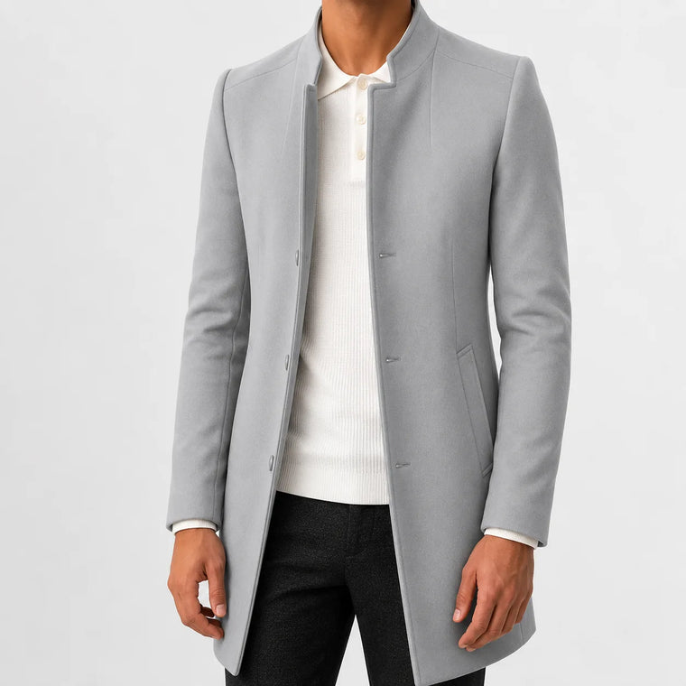 Slim fit trenchcoat met mandarin kraag