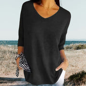 Top met V-hals en driekwart mouwen