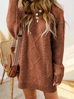 Trui jurk met kabelpatroon en ribbelafwerking