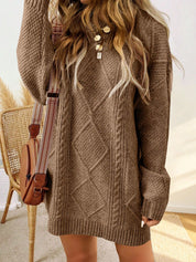 Trui jurk met kabelpatroon en ribbelafwerking