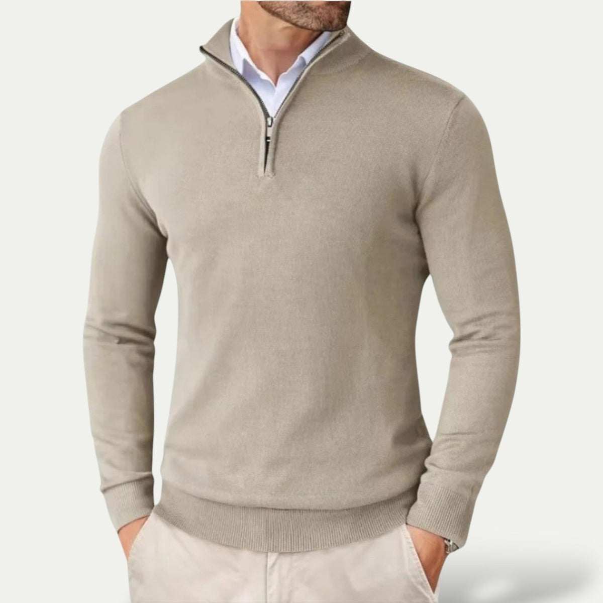 Trui van kasjmier met halve rits en slim fit