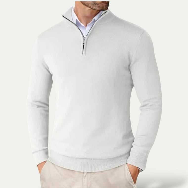 Trui van kasjmier met halve rits en slim fit