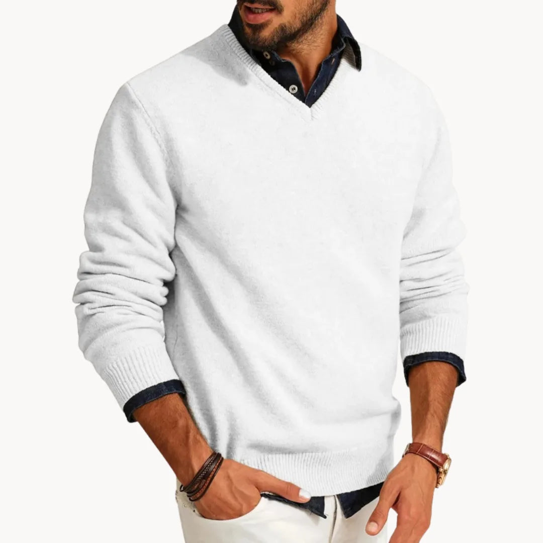 V-hals trui met lange mouwen en ribgebreide afwerking