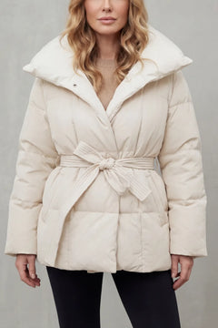 Oversized puffer jas met ceintuur