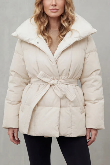 Oversized puffer jas met ceintuur