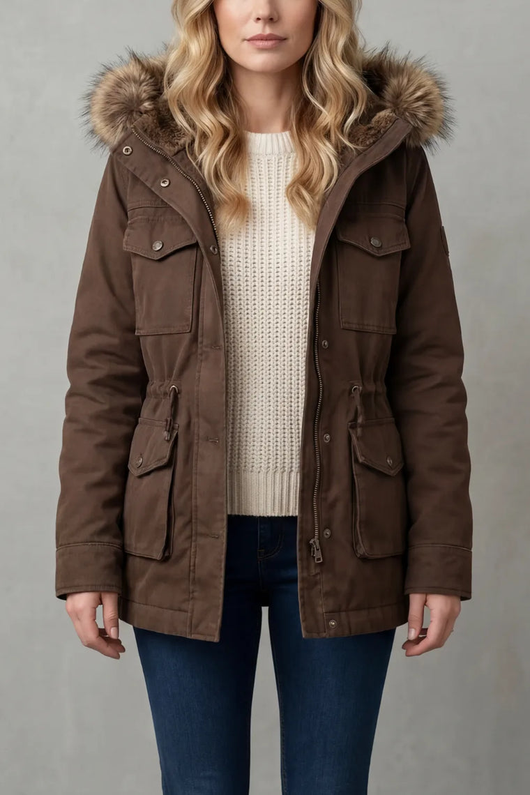 Hooded parka met nep bont