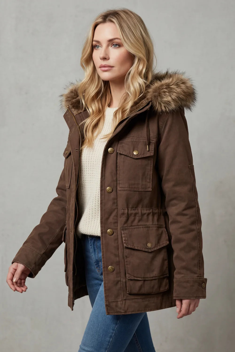 Hooded parka met nep bont