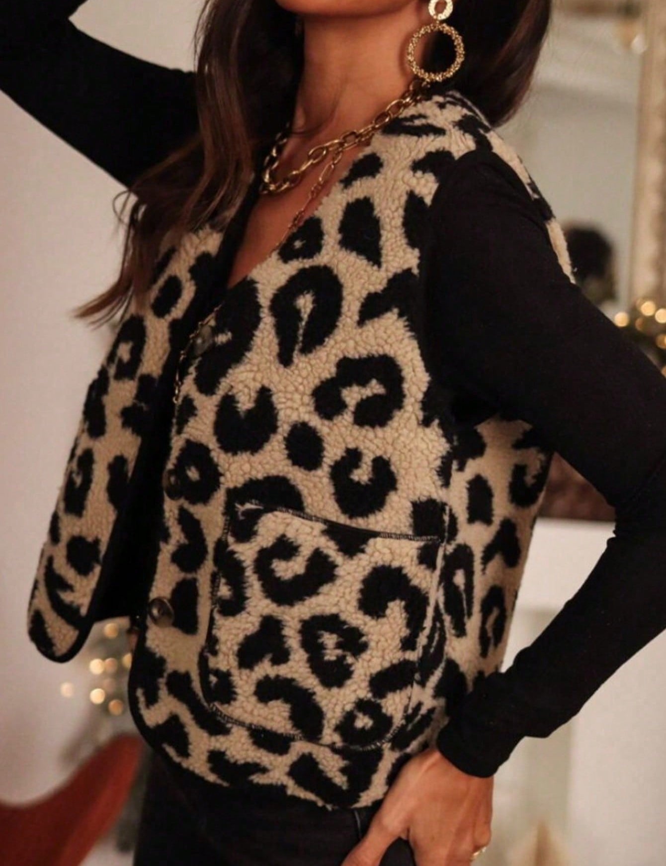 Vest met luipaardprint en twee zakken