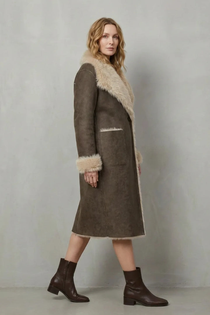 Omkeerbare faux shearling jas