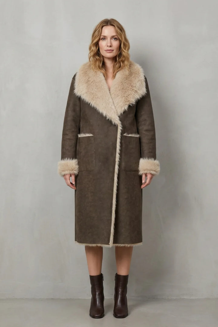 Omkeerbare faux shearling jas