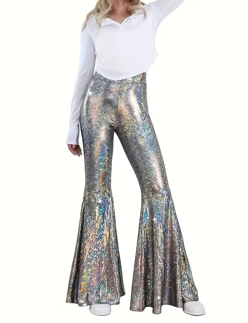 Wijdere broek met holografische afwerking