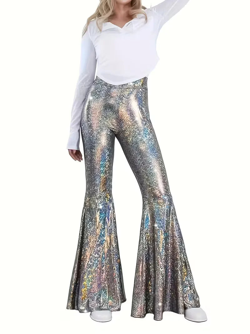 Wijdere broek met holografische afwerking
