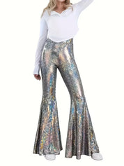 Wijdere broek met holografische afwerking
