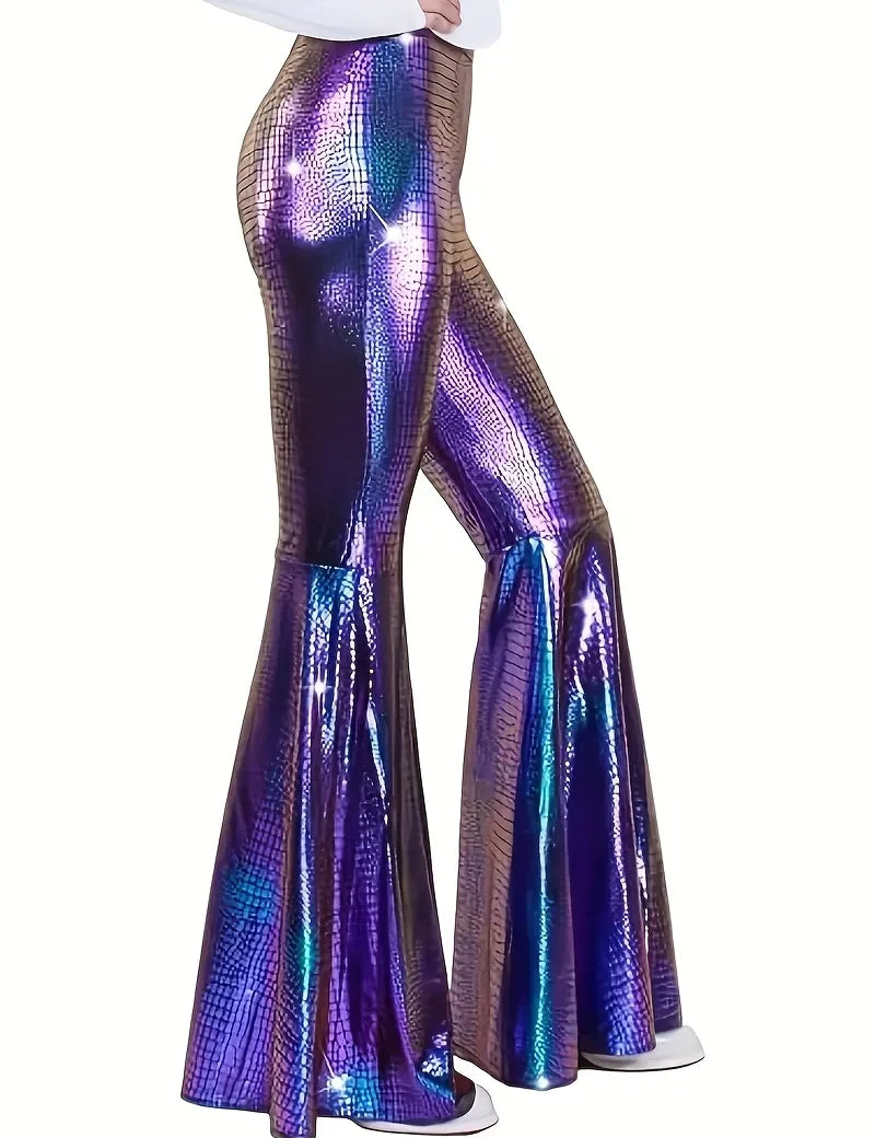 Wijdere broek met holografische afwerking