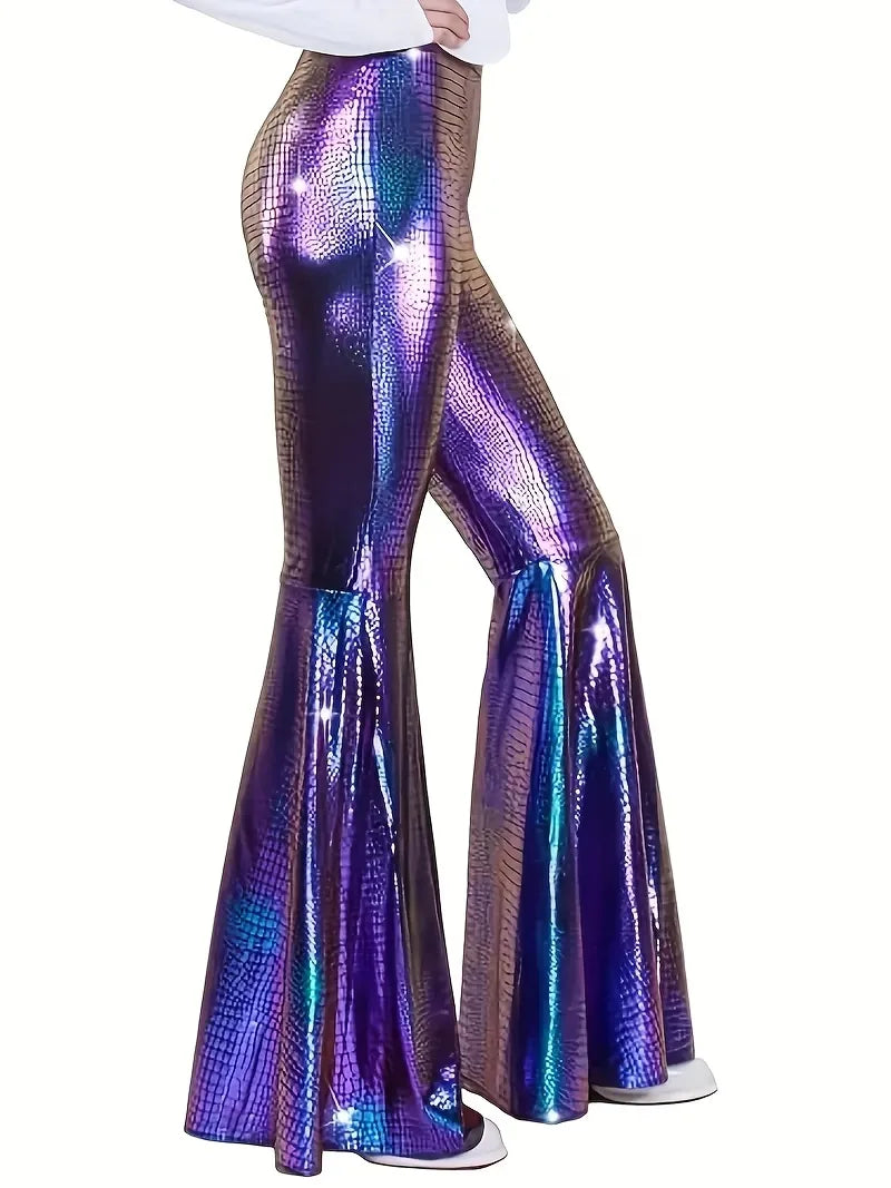 Wijdere broek met holografische afwerking