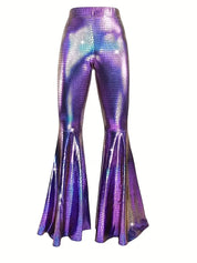 Wijdere broek met holografische afwerking