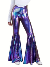 Wijdere broek met holografische afwerking