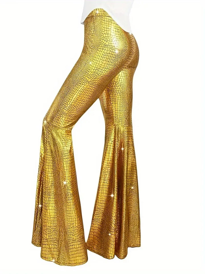 Wijdere broek met holografische afwerking