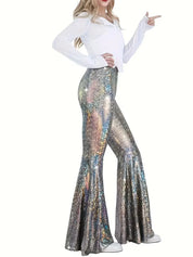 Wijdere broek met holografische afwerking