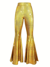 Wijdere broek met holografische afwerking